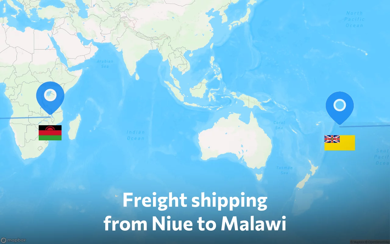 Shipping route from Niue to Malawi