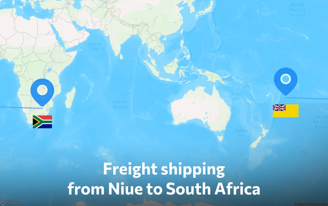 Shipping route from Niue to South Africa