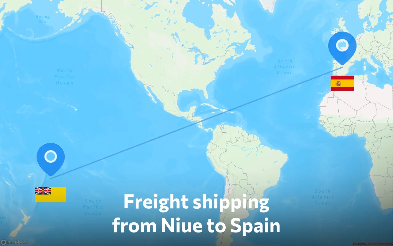 Shipping route from Niue to Spain