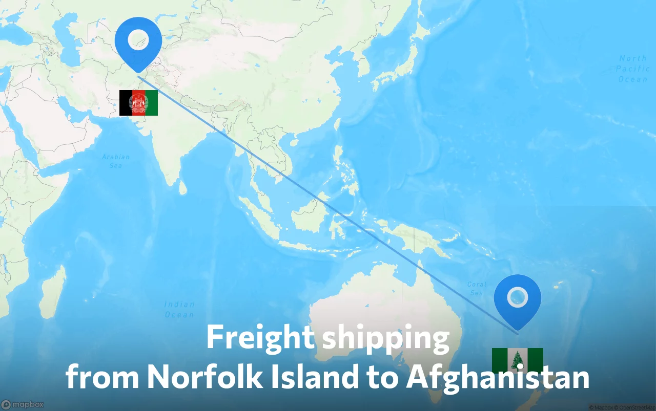 Shipping route from Norfolk Island to Afghanistan