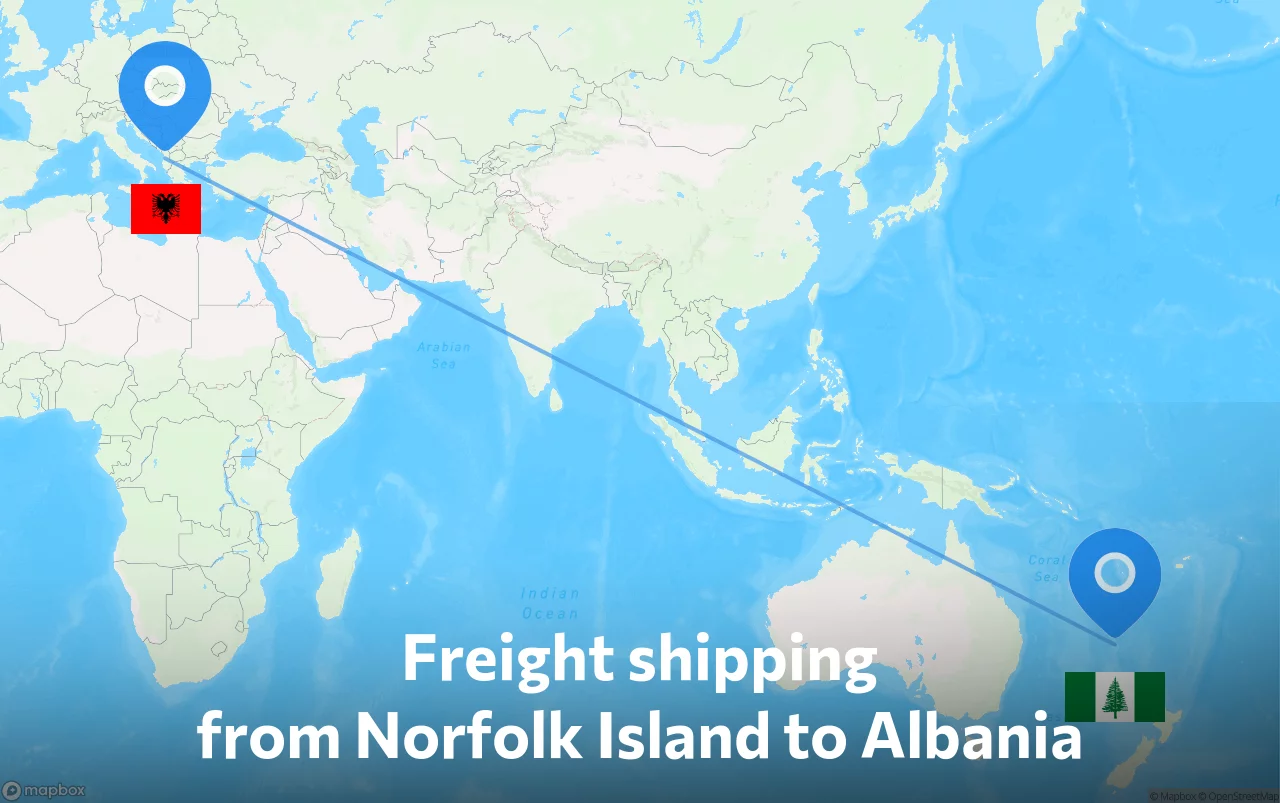 Shipping route from Norfolk Island to Albania