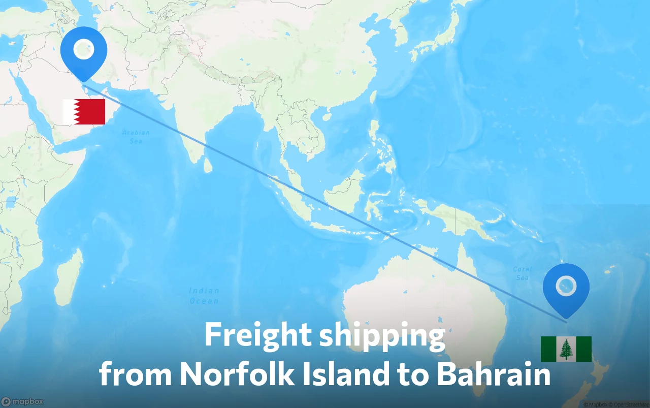 Shipping route from Norfolk Island to Bahrain