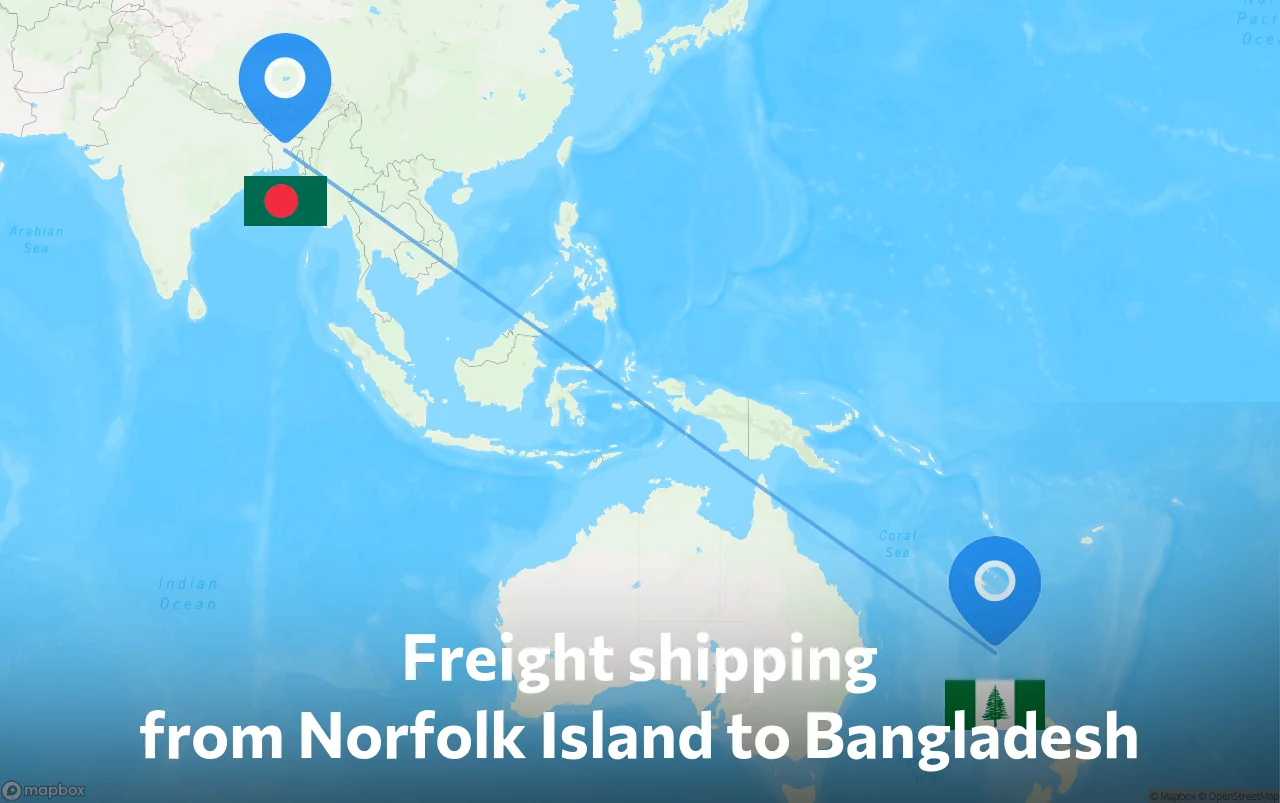 Shipping route from Norfolk Island to Bangladesh