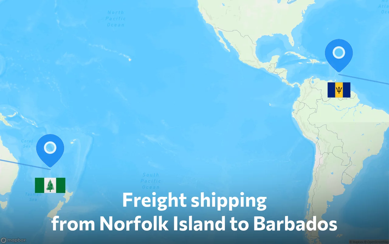 Shipping route from Norfolk Island to Barbados