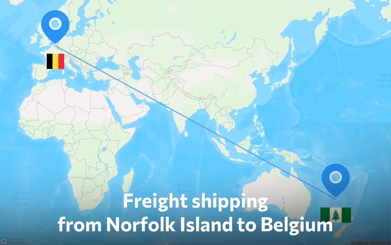 Shipping route from Norfolk Island to Belgium