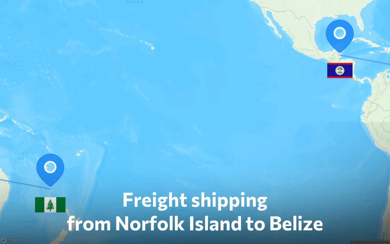 Shipping route from Norfolk Island to Belize