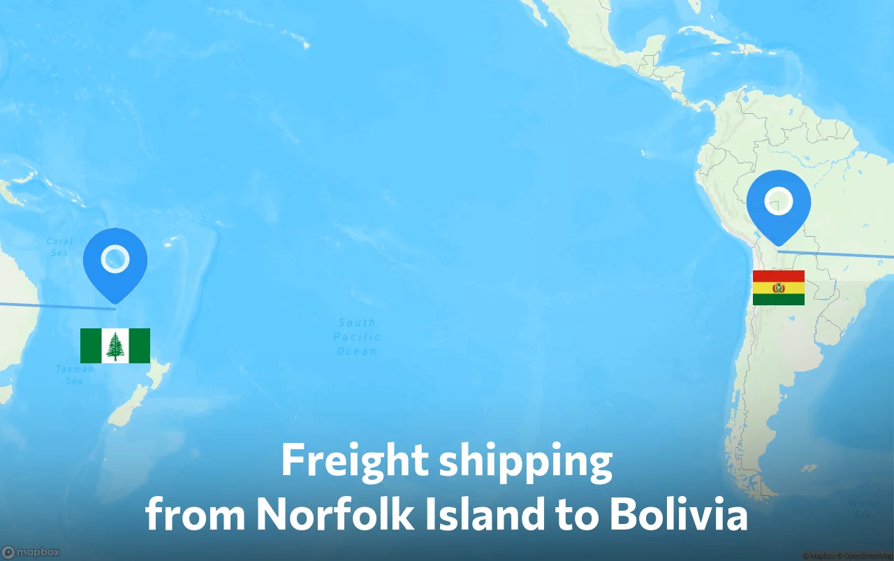 Shipping route from Norfolk Island to Bolivia