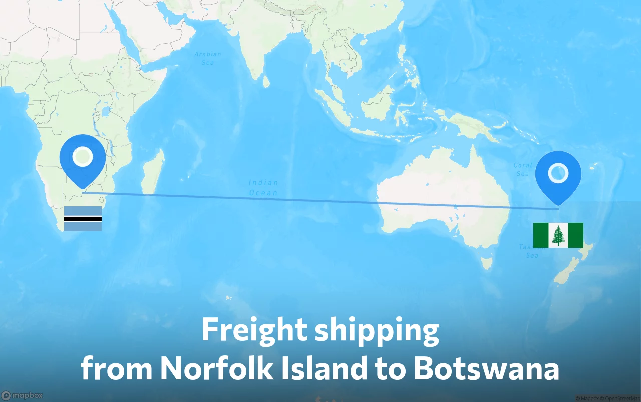 Shipping route from Norfolk Island to Botswana