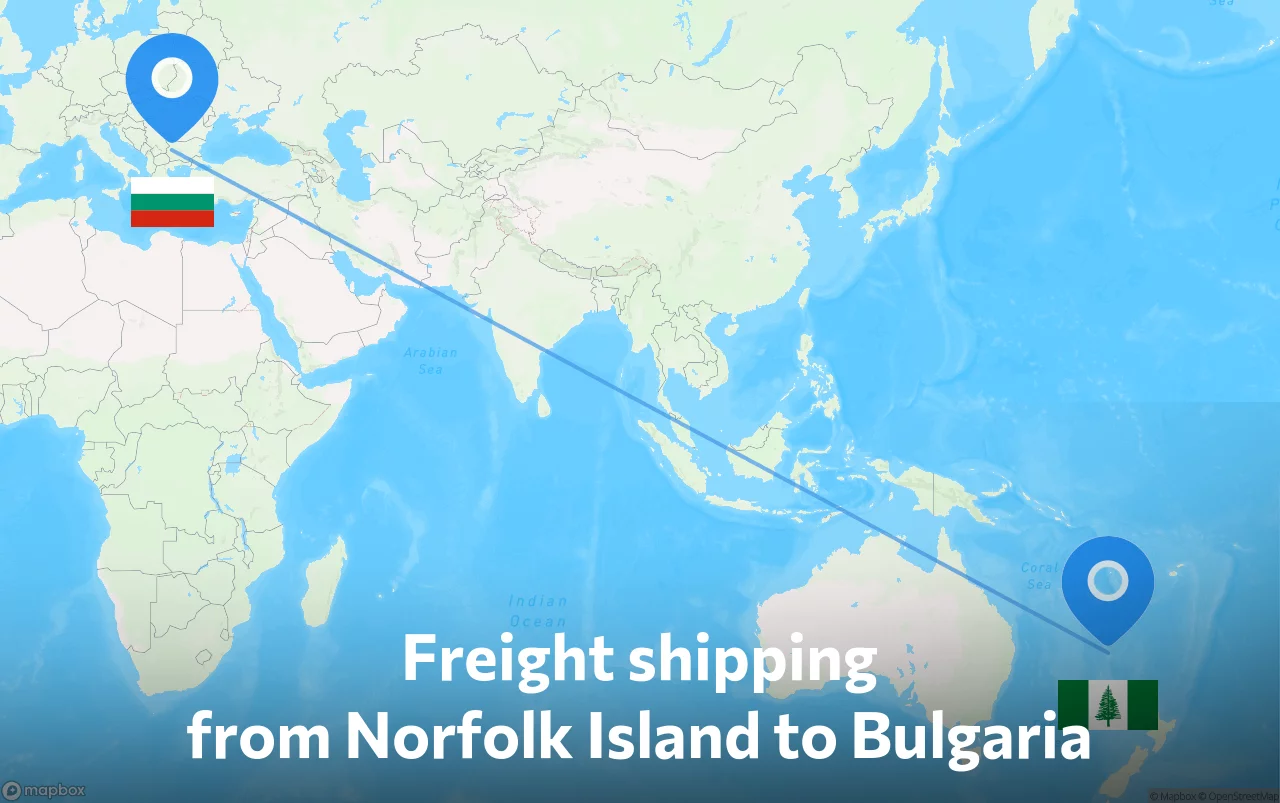 Shipping route from Norfolk Island to Bulgaria