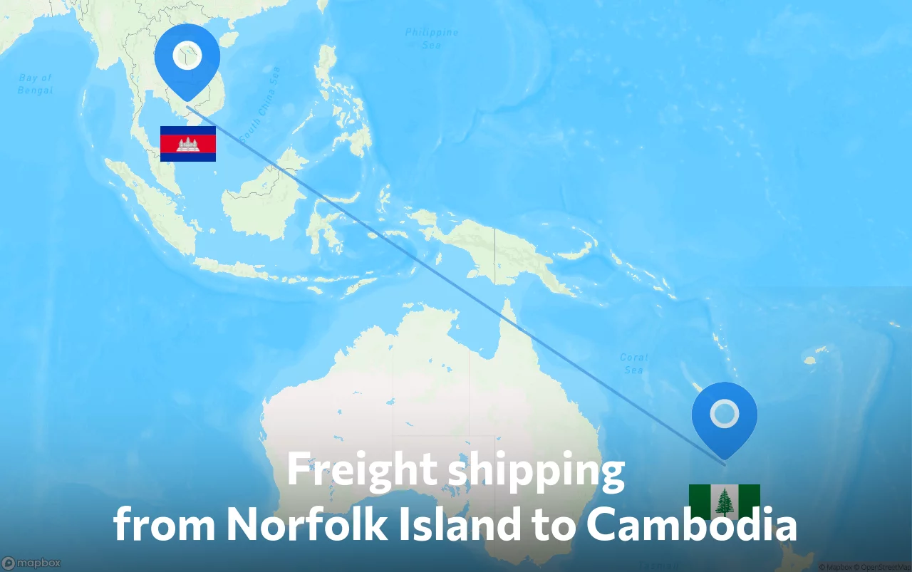 Shipping route from Norfolk Island to Cambodia
