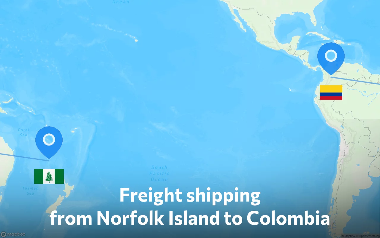 Shipping route from Norfolk Island to Colombia