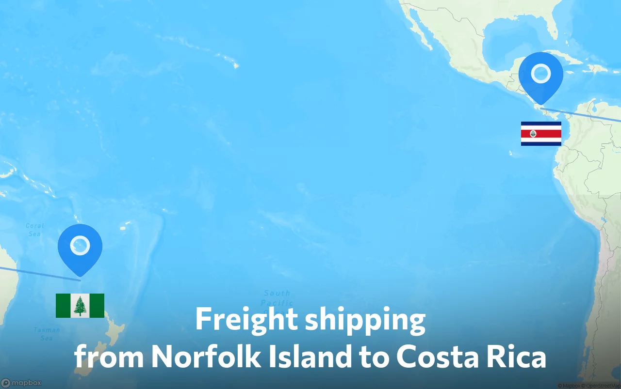 Shipping route from Norfolk Island to Costa Rica