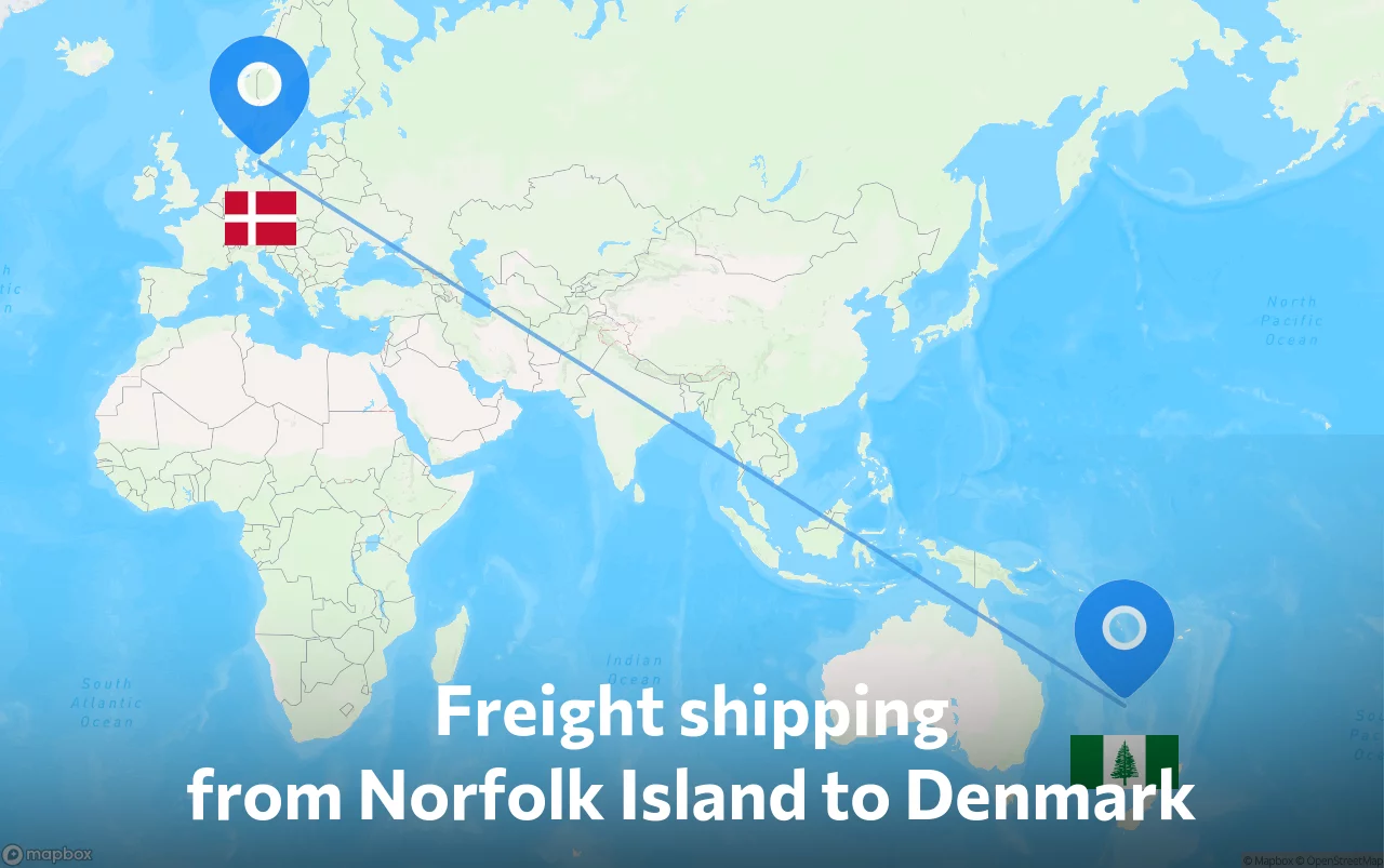 Shipping route from Norfolk Island to Denmark