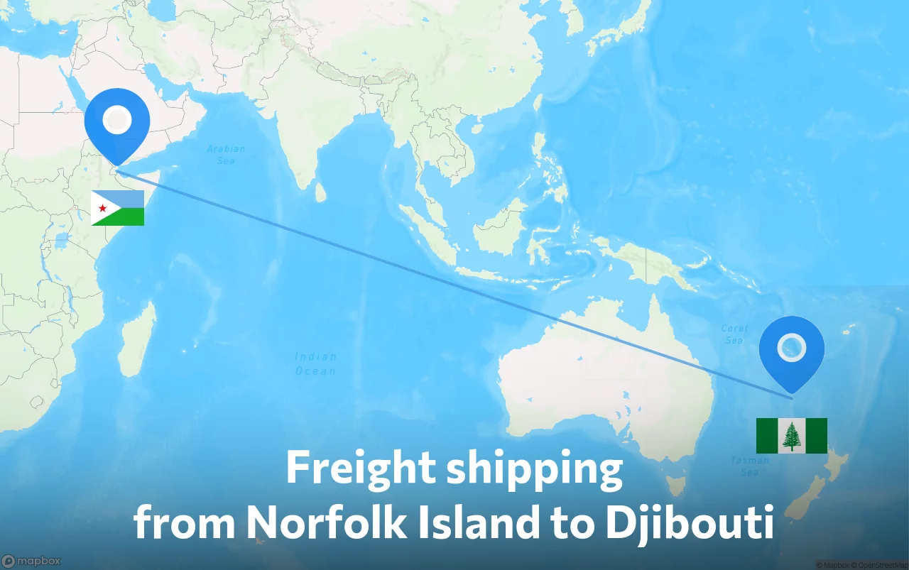 Shipping route from Norfolk Island to Djibouti