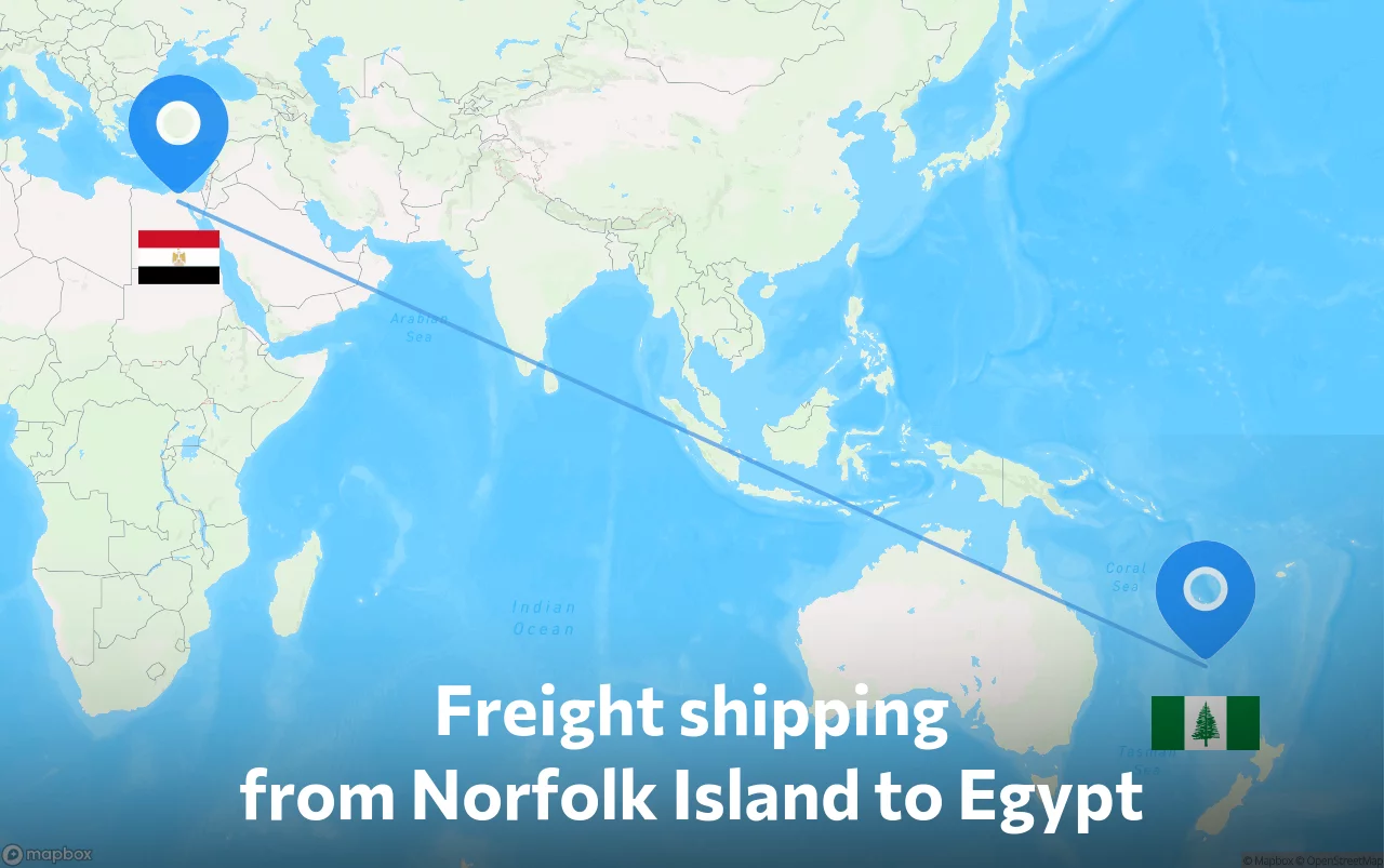 Shipping route from Norfolk Island to Egypt