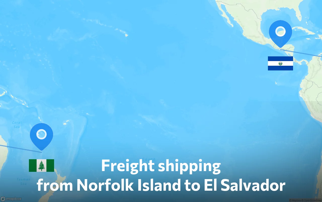 Shipping route from Norfolk Island to El Salvador