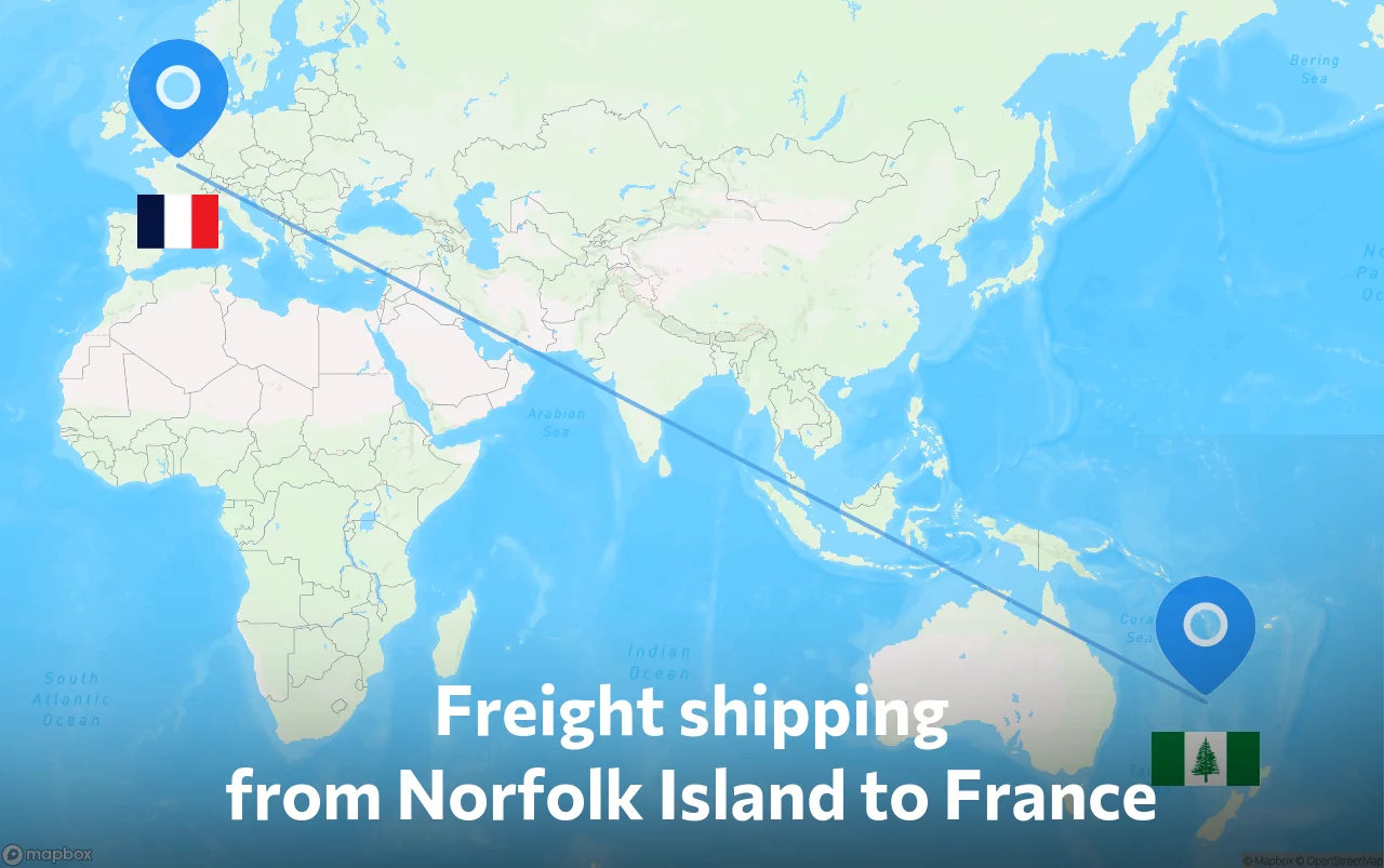 Shipping route from Norfolk Island to France