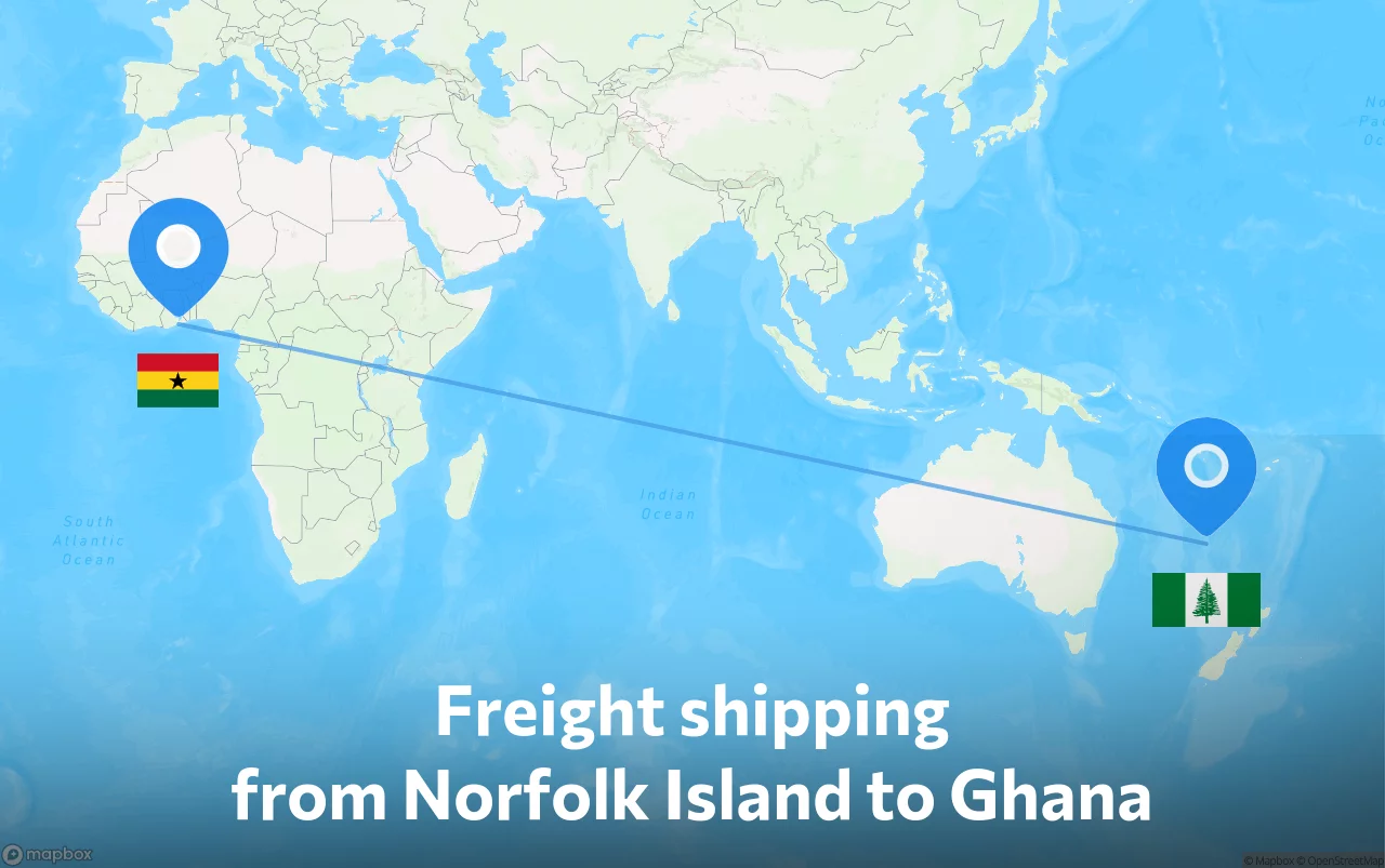 Shipping route from Norfolk Island to Ghana