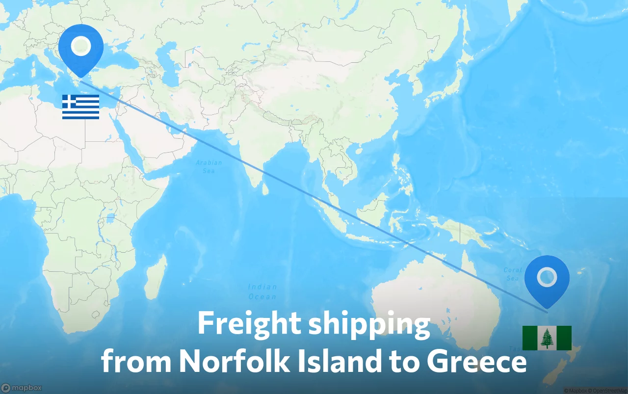 Shipping route from Norfolk Island to Greece