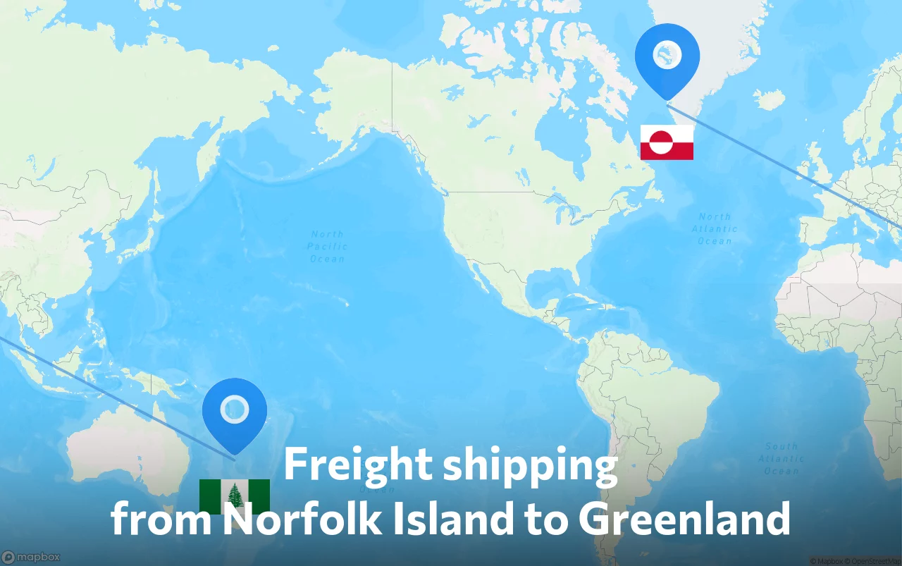 Shipping route from Norfolk Island to Greenland