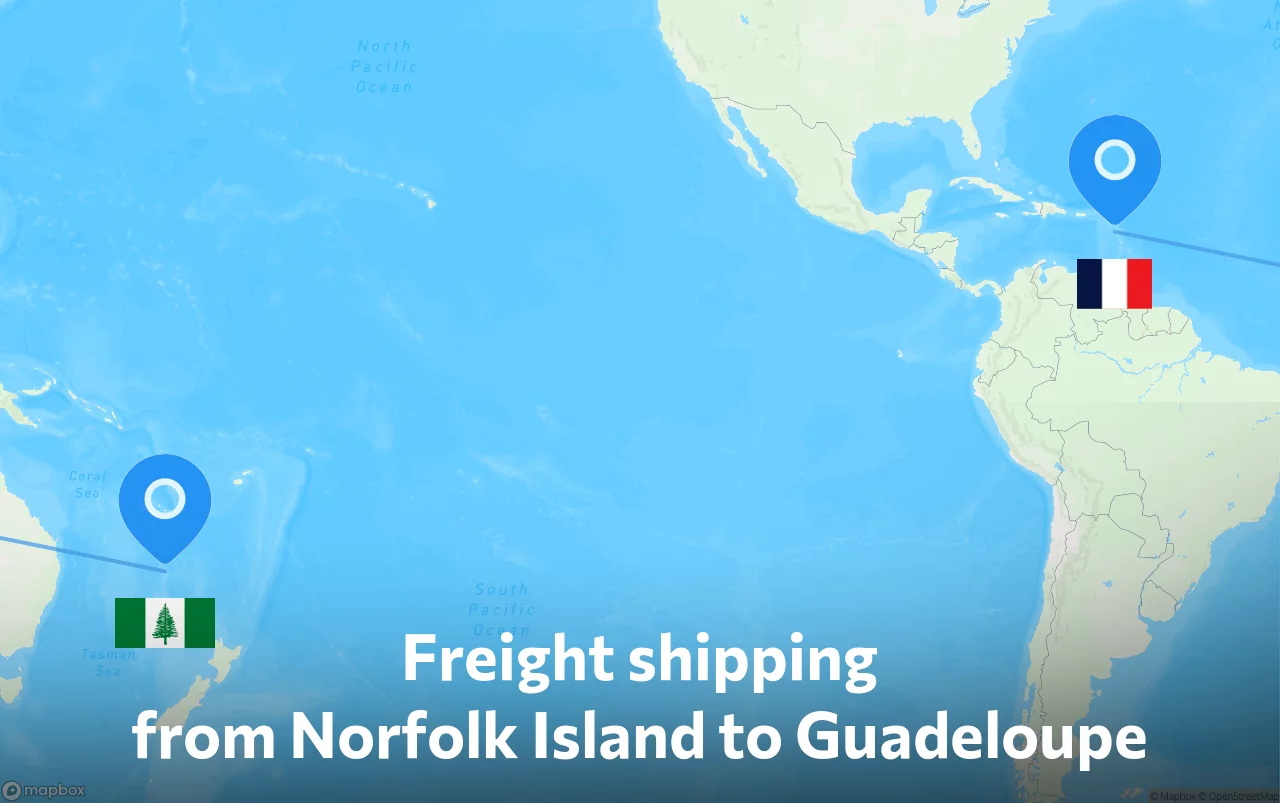 Shipping route from Norfolk Island to Guadeloupe
