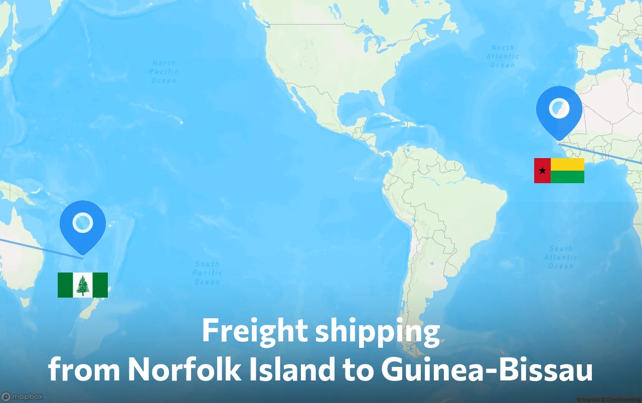 Shipping route from Norfolk Island to Guinea-Bissau