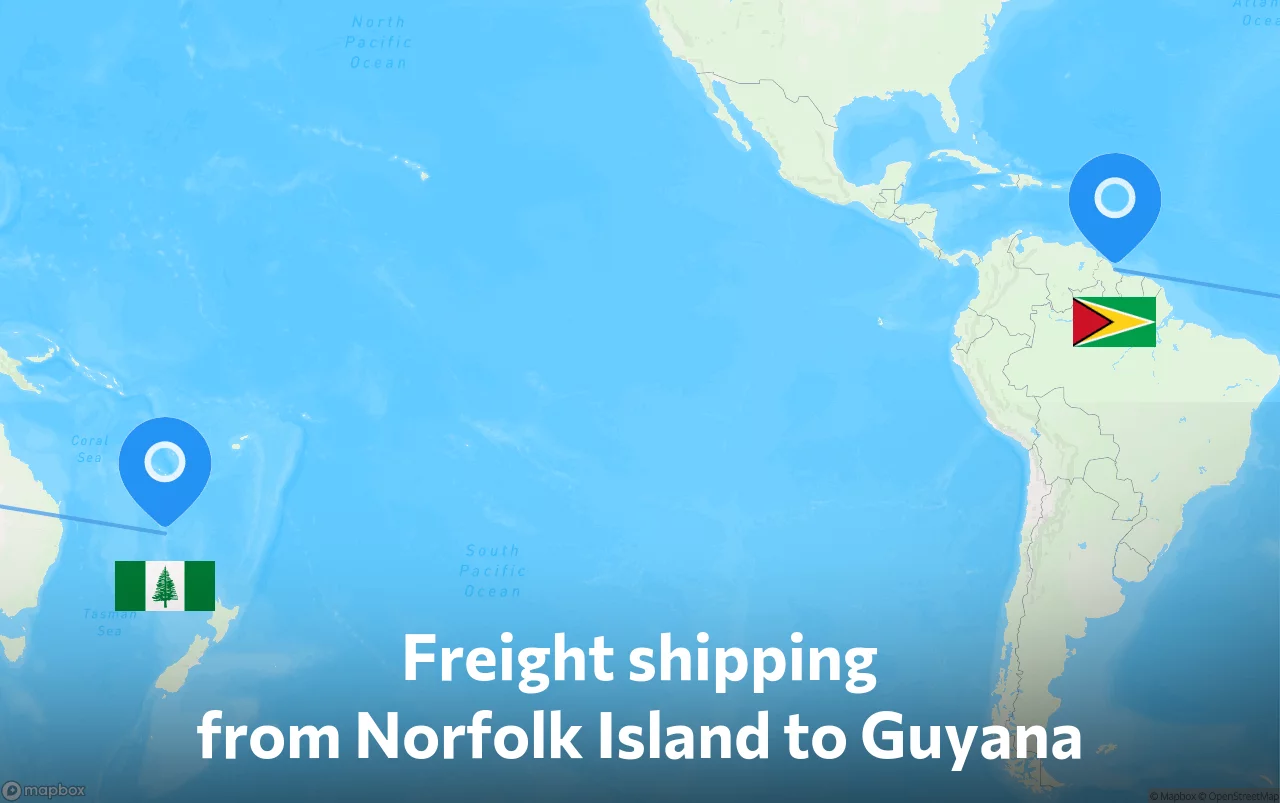 Shipping route from Norfolk Island to Guyana