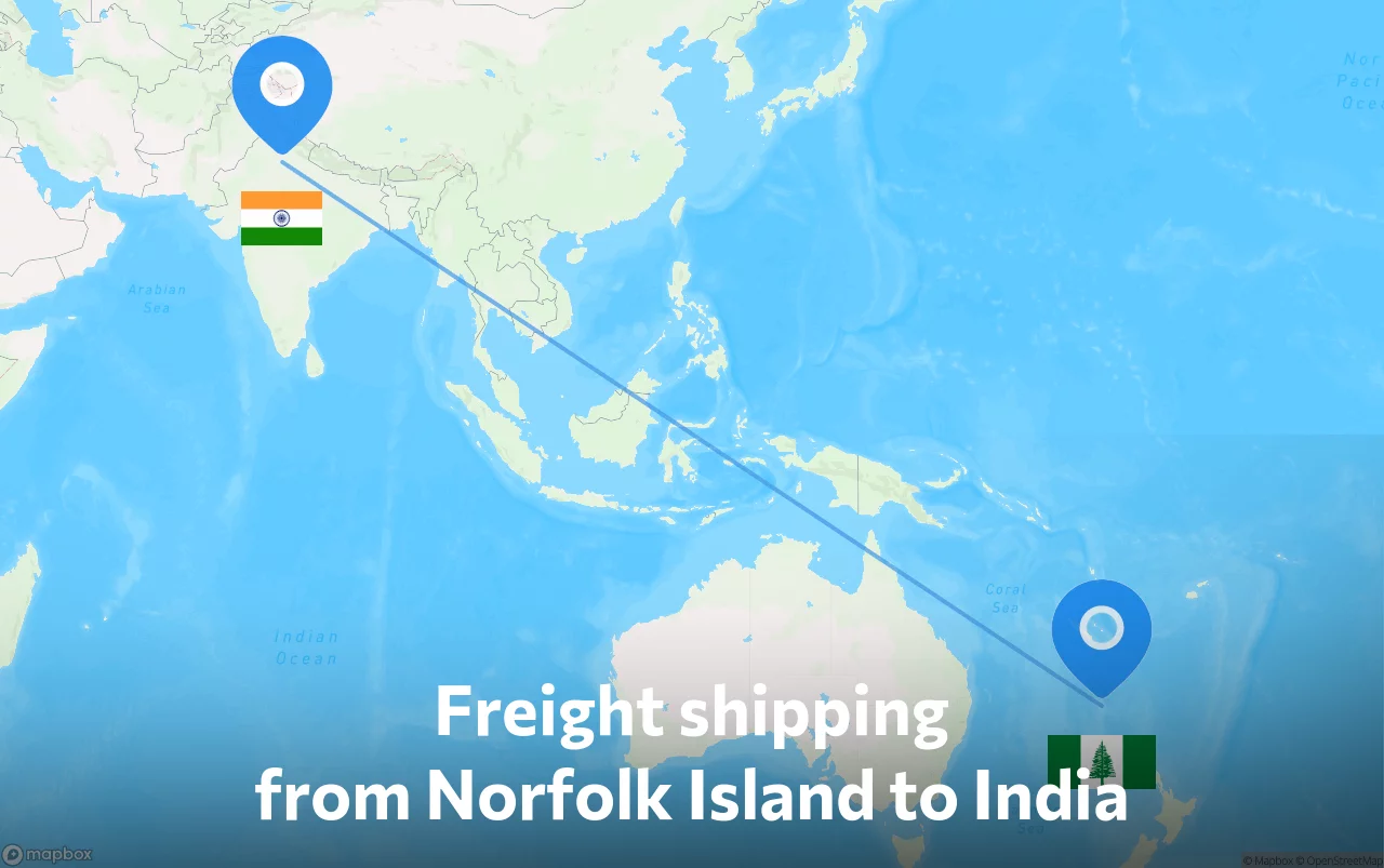 Shipping route from Norfolk Island to India
