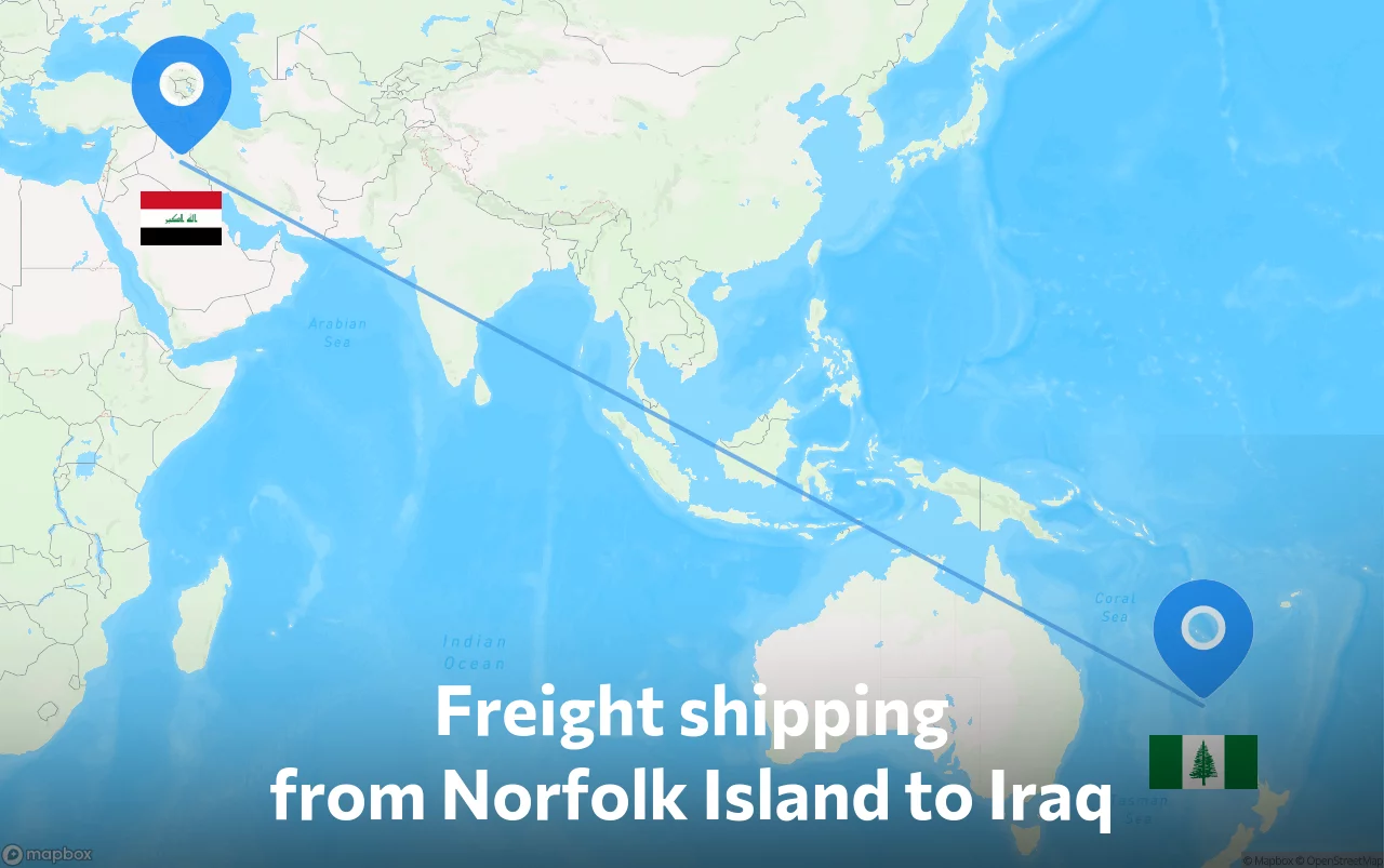 Shipping route from Norfolk Island to Iraq
