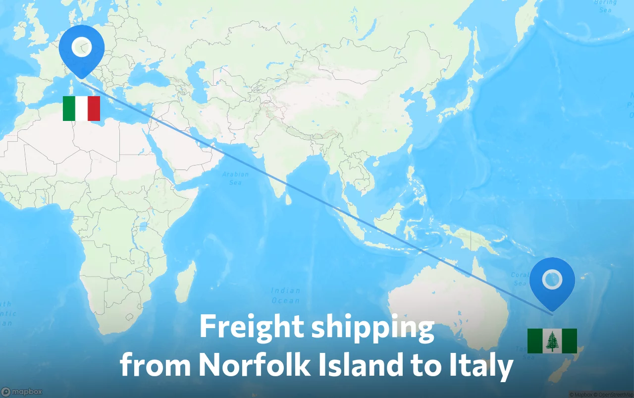 Shipping route from Norfolk Island to Italy
