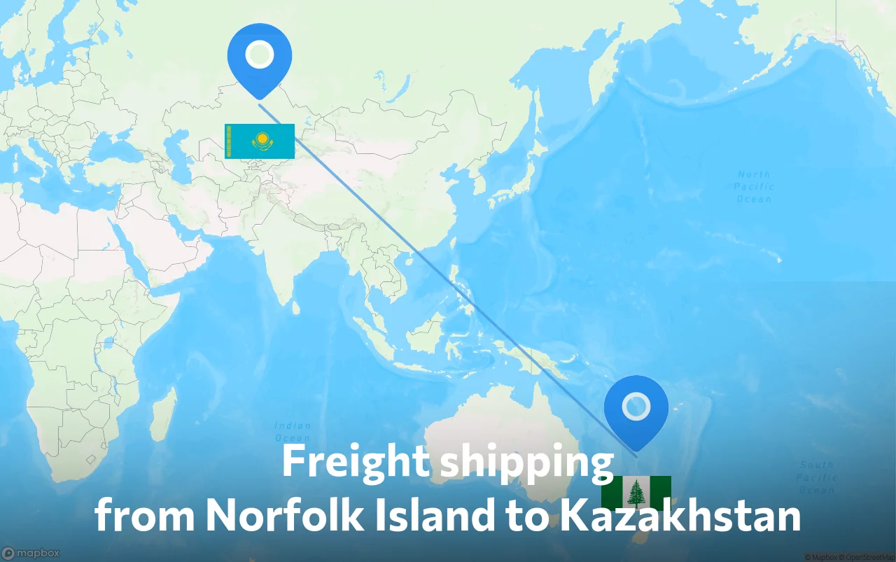 Shipping route from Norfolk Island to Kazakhstan