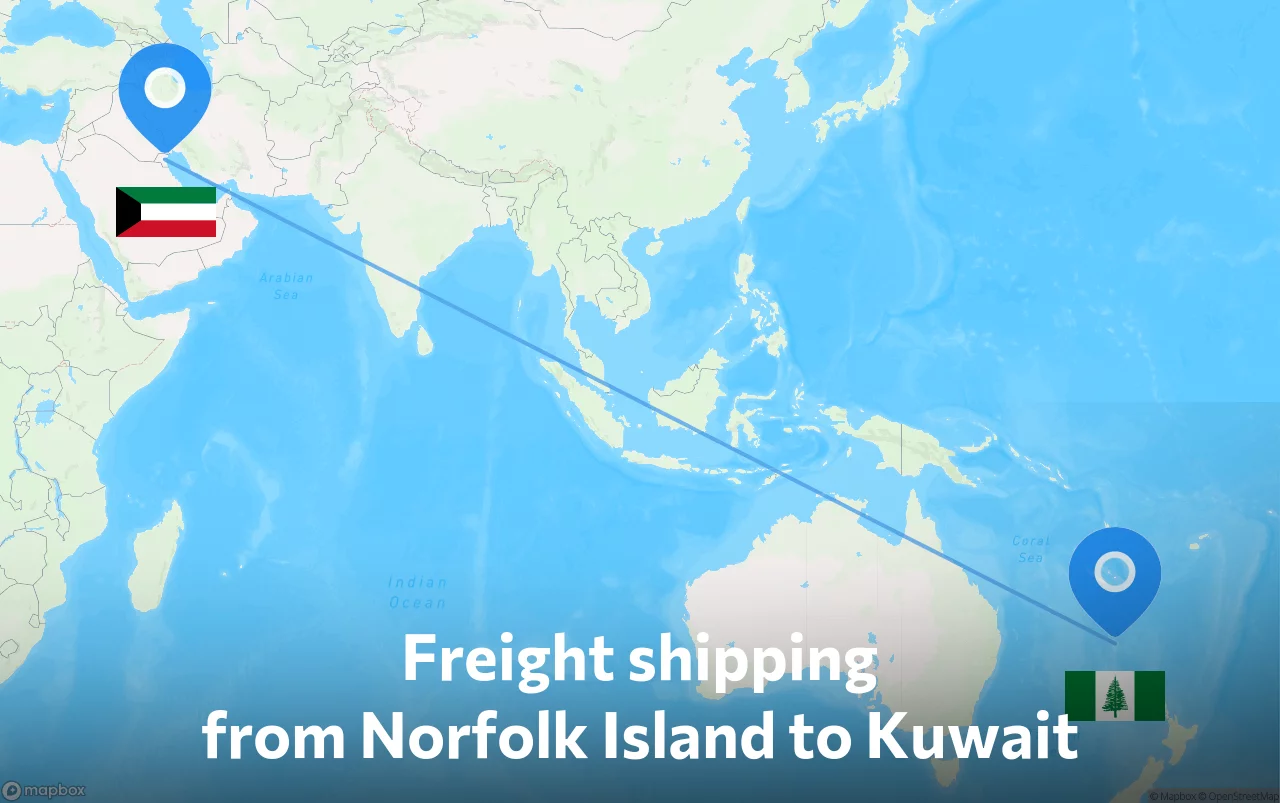 Shipping route from Norfolk Island to Kuwait