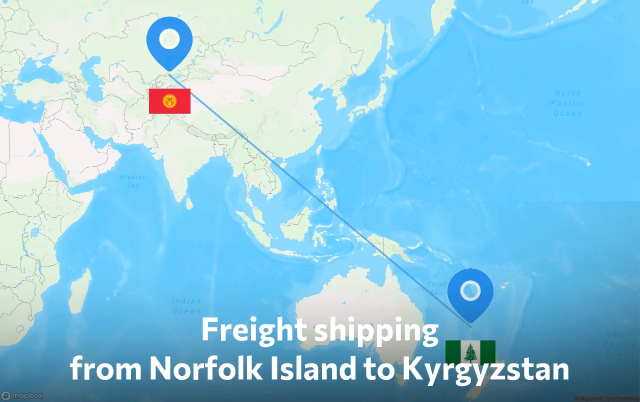Shipping route from Norfolk Island to Kyrgyzstan
