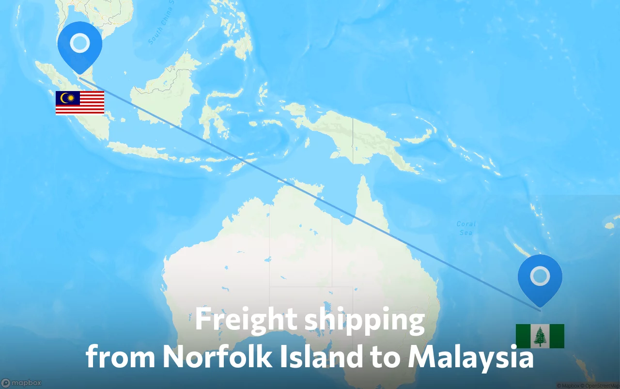 Shipping route from Norfolk Island to Malaysia