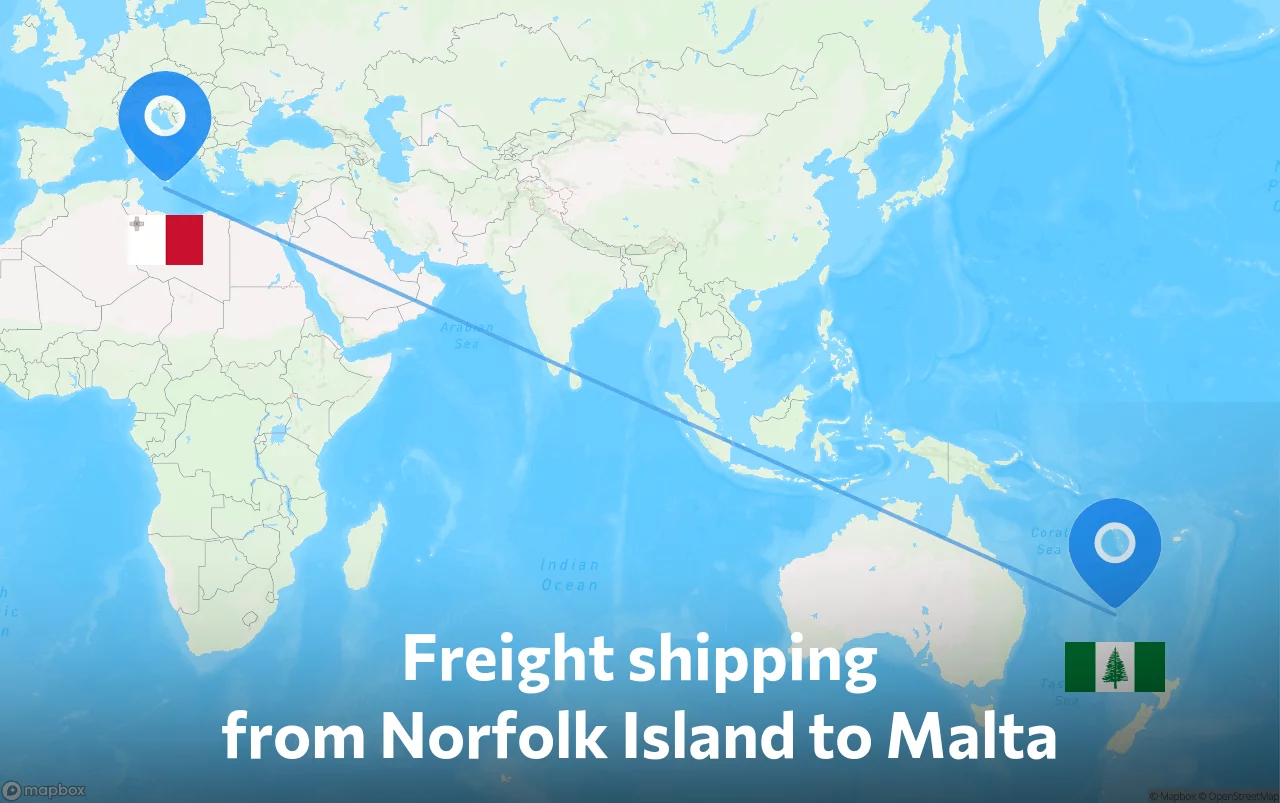 Shipping route from Norfolk Island to Malta