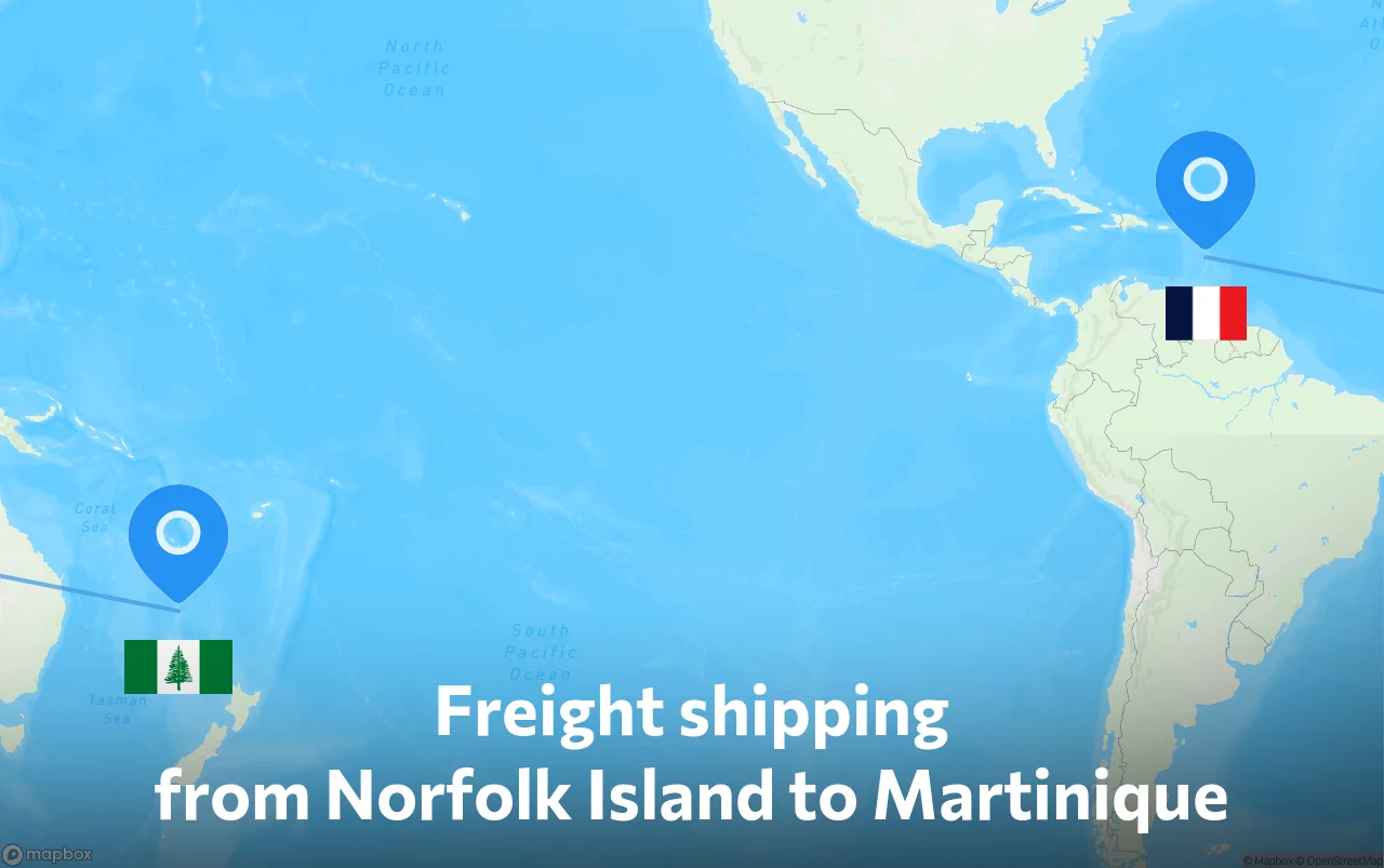 Shipping route from Norfolk Island to Martinique