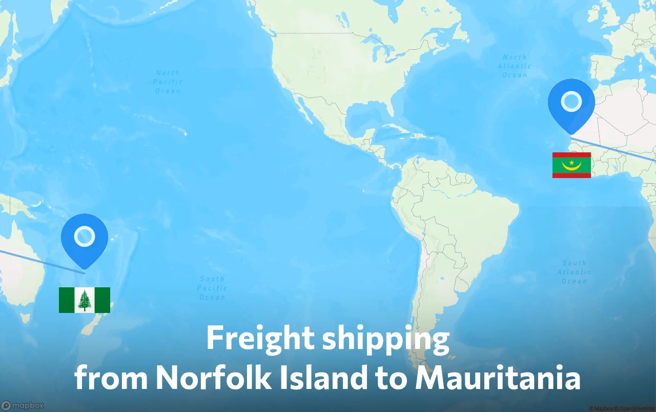 Shipping route from Norfolk Island to Mauritania