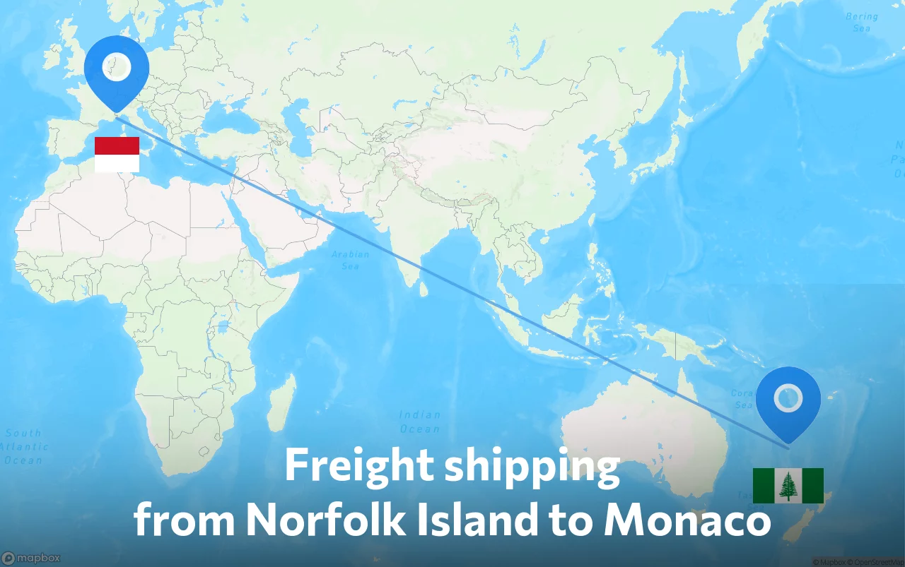 Shipping route from Norfolk Island to Monaco
