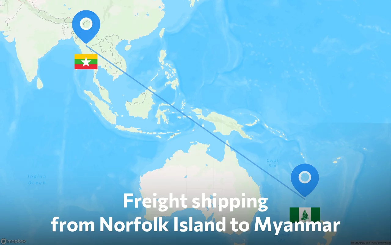 Shipping route from Norfolk Island to Myanmar