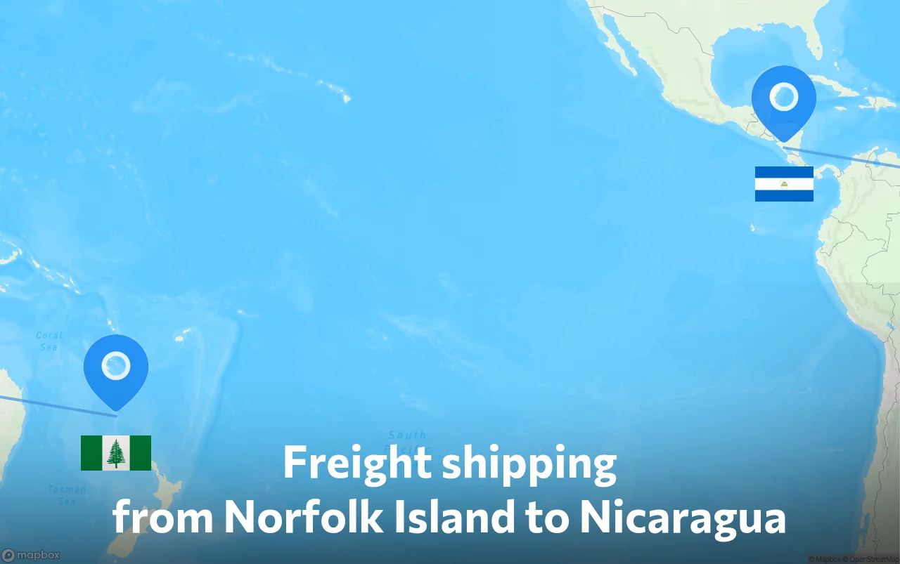 Shipping route from Norfolk Island to Nicaragua