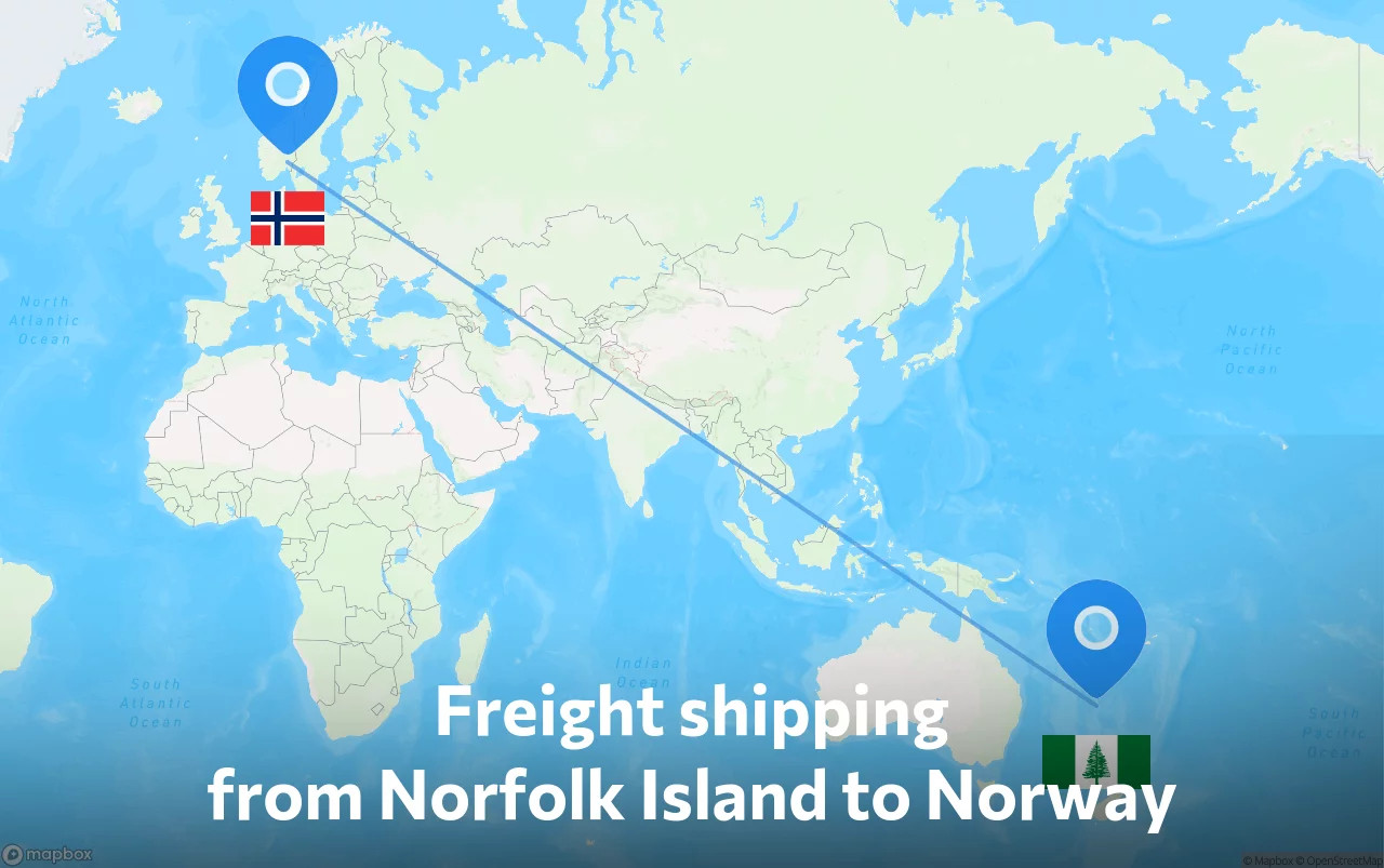 Shipping route from Norfolk Island to Norway