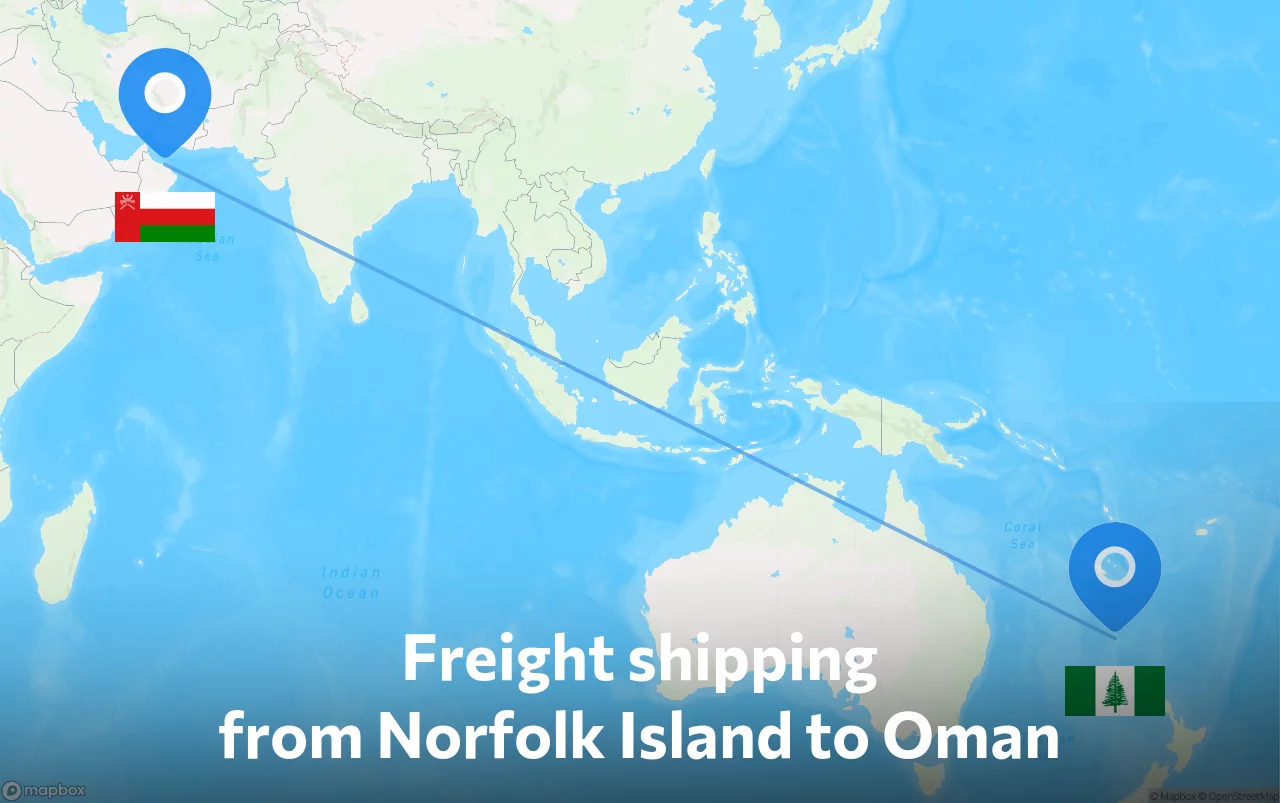Shipping route from Norfolk Island to Oman