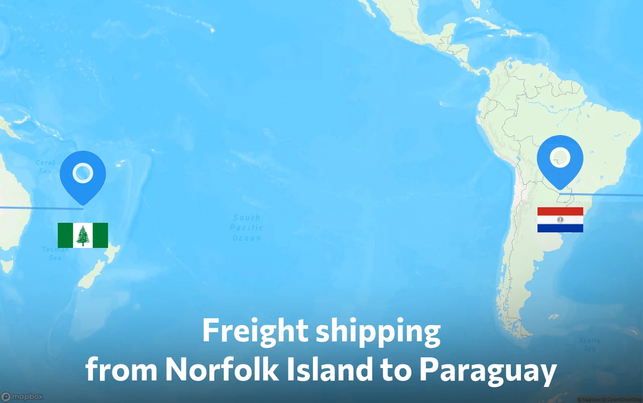 Shipping route from Norfolk Island to Paraguay
