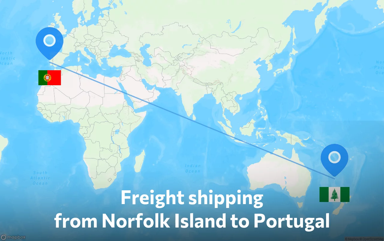 Shipping route from Norfolk Island to Portugal