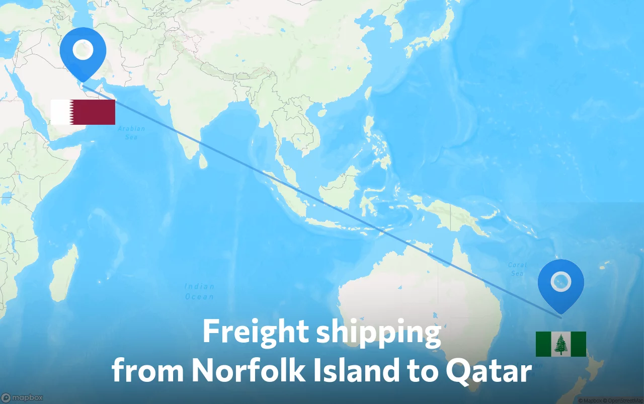 Shipping route from Norfolk Island to Qatar