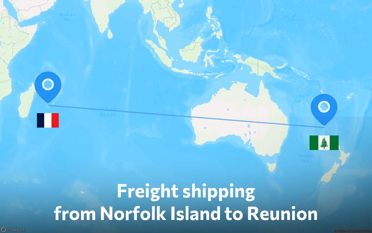Shipping route from Norfolk Island to Reunion