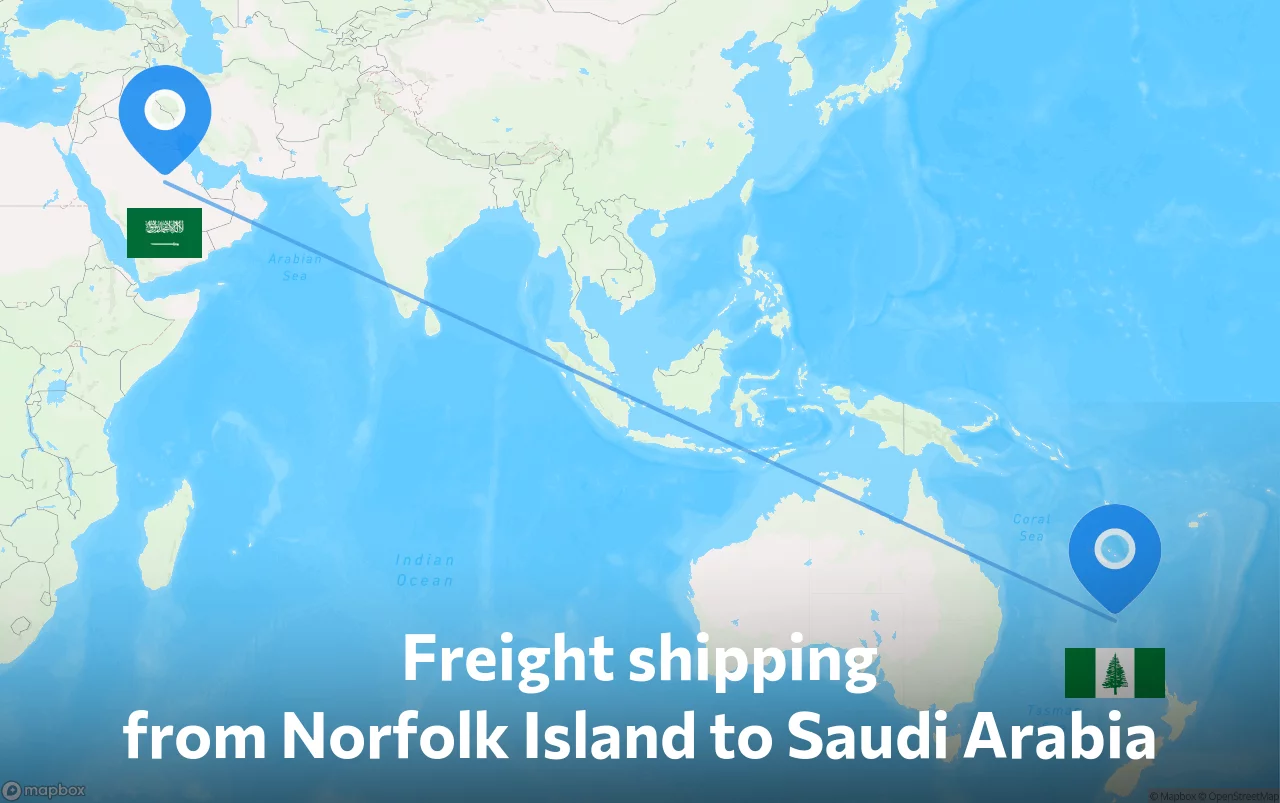 Shipping route from Norfolk Island to Saudi Arabia