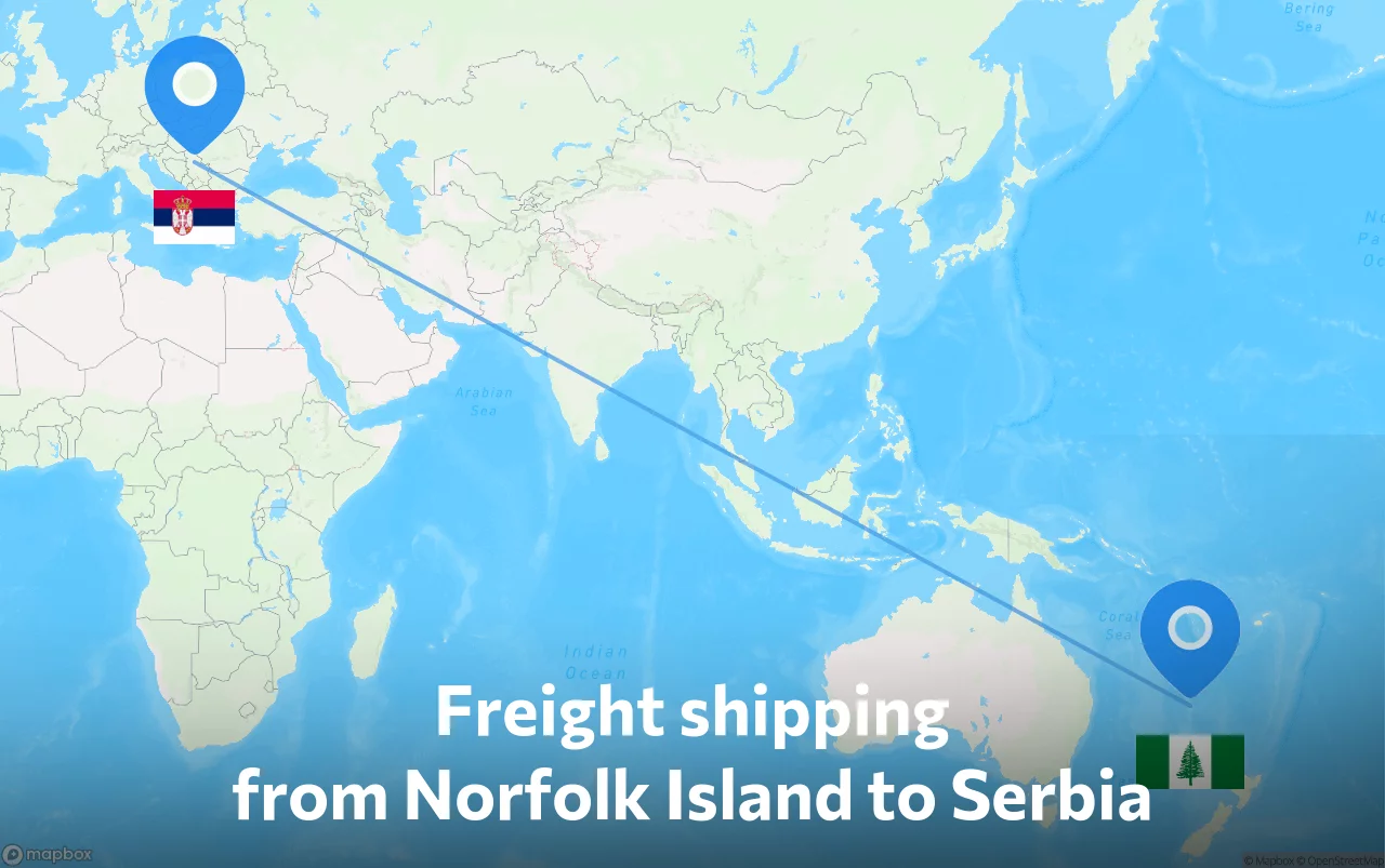 Shipping route from Norfolk Island to Serbia