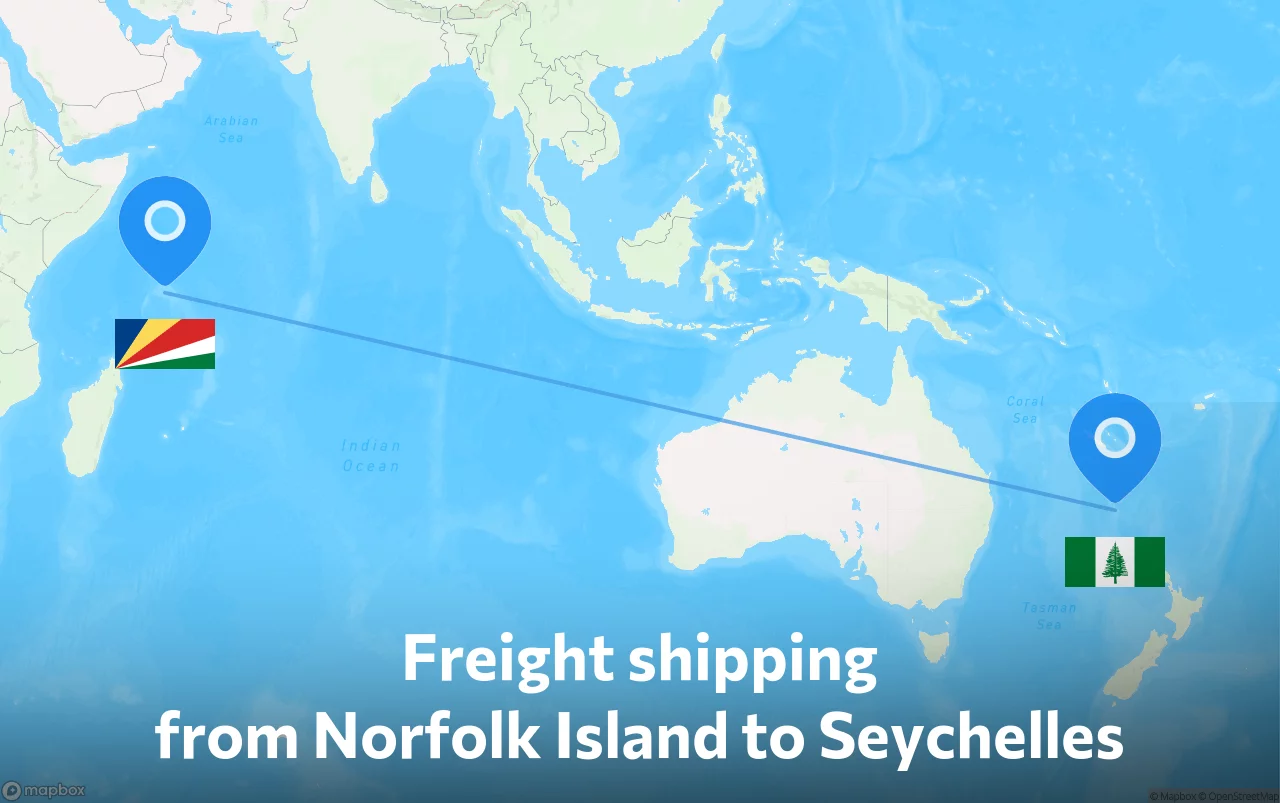 Shipping route from Norfolk Island to Seychelles