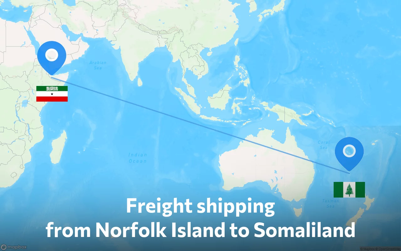 Shipping route from Norfolk Island to Somaliland